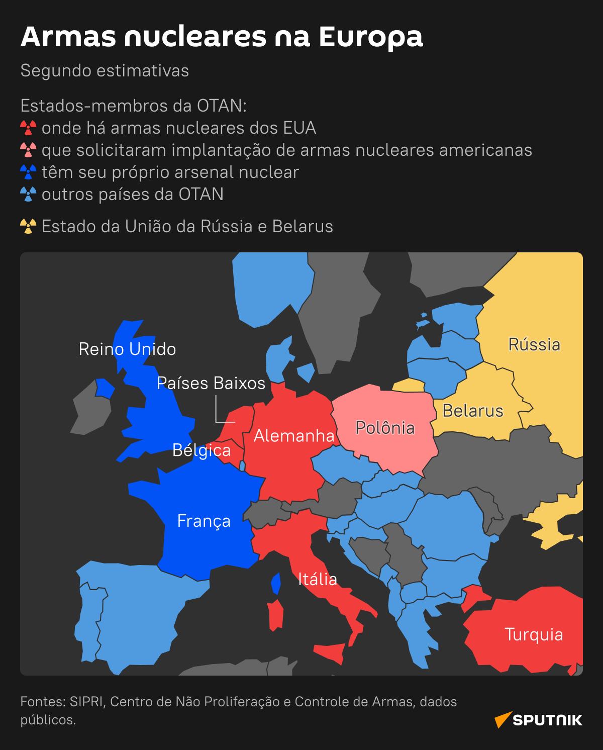 Mapa de armas nucleares na Europa - Sputnik Brasil