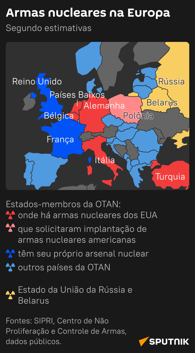 Mapa de armas nucleares na Europa - Sputnik Brasil