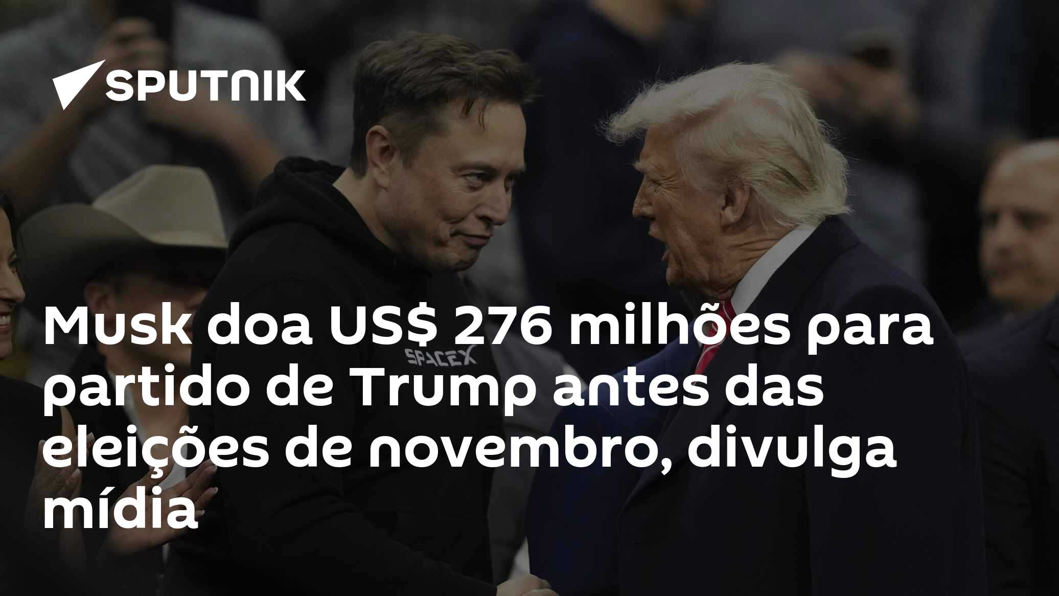 Musk doa US$ 276 milhões para campanha do partido de Trump nas eleições de novembro, divulga mídia