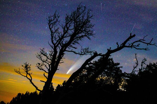 Cometa NEOWISE fica visível entre os dias 14 e 23 de julho a partir da região de Krasnodar, na Rússia. O cometa, cientificamente chamado de C/2020 F3, está de passagem no Sistema Solar e deverá voltar daqui a sete mil anos - Sputnik Brasil