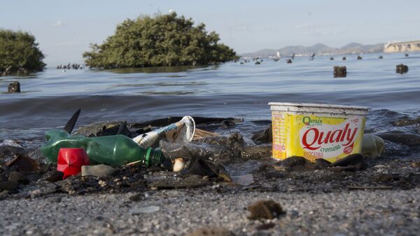 Lixo plástico é visto na baía de Guanabara, no Rio de Janeiro - Sputnik Brasil