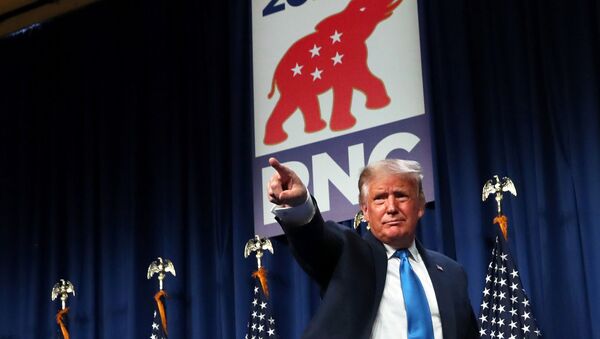 Presidente dos EUA, Donald Trump, durante Convenção do Partido Republicano dos EUA, em Charlotte, Carolina do Norte, EUA, 24 de agosto de 2020 - Sputnik Brasil