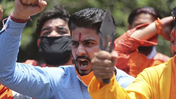 Manifestantes realizam ato contra a China na região de Jammu, na Índia, 17 de junho de 2020 - Sputnik Brasil