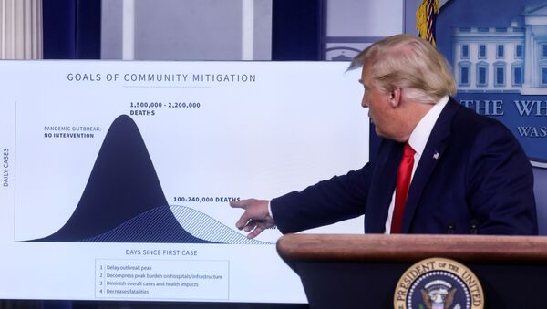 Presidente dos EUA, Donald Trump mostra gráfico durante briefing de imprensa sobre combate à COVID-19, na Casa Branca, Washington, EUA, 16 de setembro de 2020  - Sputnik Brasil