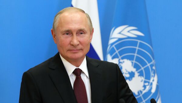 Presidente da Rússia, Vladimir Putin durante discurso gravado para a Assembleia Geral da ONU, 22 de setembro de 2020  - Sputnik Brasil