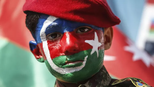 Garoto pinta rosto com a bandeira do Azerbaijão em manifestação em Istambul, na Turquia, 4 de outubro de 2020 - Sputnik Brasil