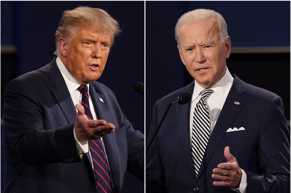 Fotos mostram Donald Trump e Joe Biden participando do primeiro debate presidencial. - Sputnik Brasil