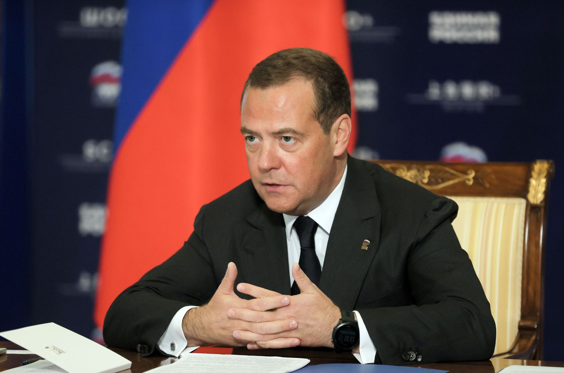 Dmitry Medvedev, vice-presidente do Conselho de Segurança da Federação da Rússia, durante uma videoconferência - Sputnik Brasil, 1920, 12.07.2022