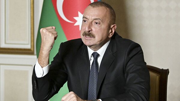 Ilham Aliev, presidente do Azerbaijão, durante discurso - Sputnik Brasil