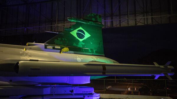 Cauda do caça F-39 Gripen apresentado durante workshop em Brasília em 27 de outubro de 2020 - Sputnik Brasil