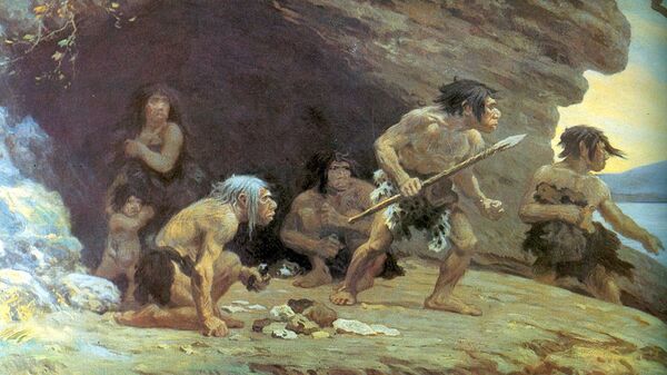 Pintura de neandertais feita pelo artista Charles R. Knight - Sputnik Brasil