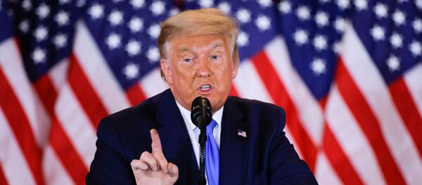 O presidente dos Estados Unidos, Donald Trump, fala em comício na Casa Branca. - Sputnik Brasil