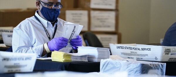 Fiscal eleitoral conta votos durante as eleições americanas de 2020 em Atlanta, EUA - Sputnik Brasil