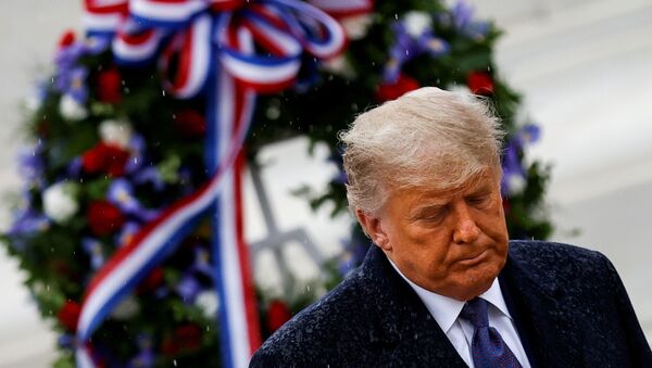 Presidente dos EUA, Donald Trump, durante celebrações do Dia do Veterano, em Arlington, Virginia, EUA, 11 de novembro de 2020  - Sputnik Brasil