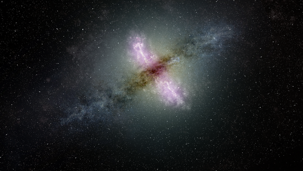 Galáxia com núcleo ativo projetando materiais do seu centro (imagem ilustrativa) - Sputnik Brasil