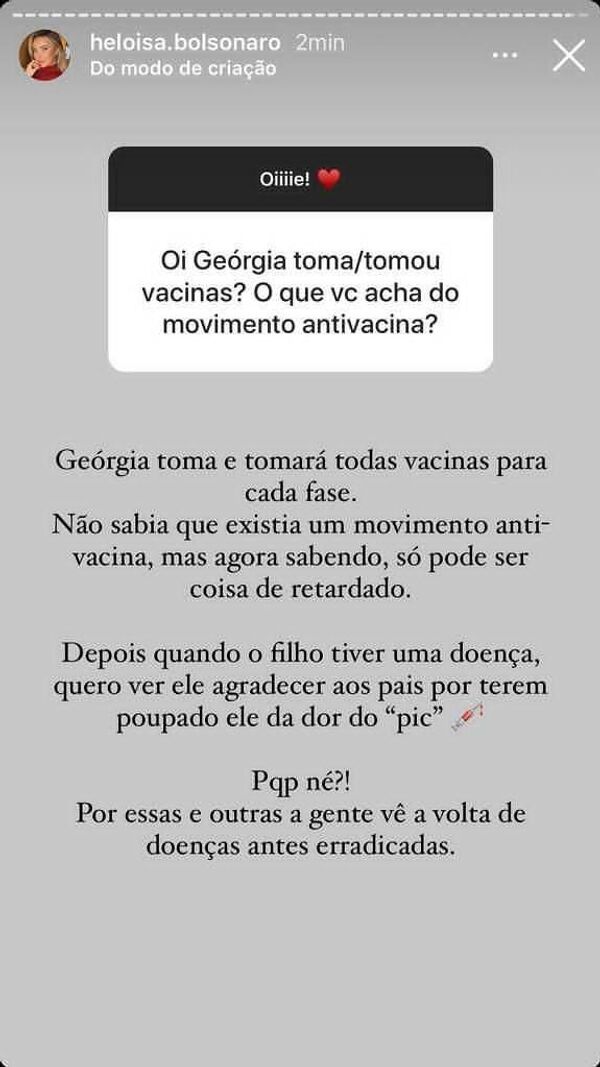 Nora de Bolsonaro diz que movimento antivacina 'só pode ser coisa de retardado' - Sputnik Brasil