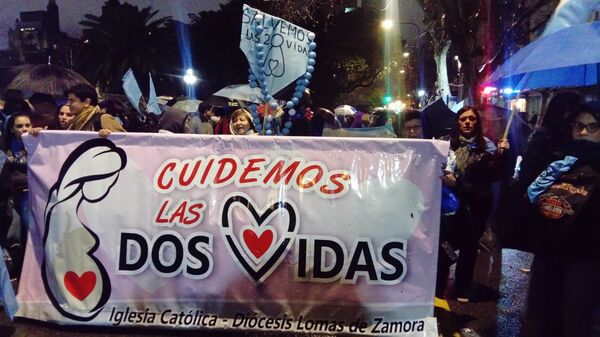 Manifestantes protestam contra projeto de legalização do aborto na Argentina Manifestantes protestam contra projeto de legalização do aborto na Argentina - Sputnik Brasil