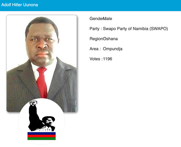 Político com nome de Adolf Hitler é eleito na Namíbia Político com nome de Adolf Hitler é eleito na Namíbia - Sputnik Brasil