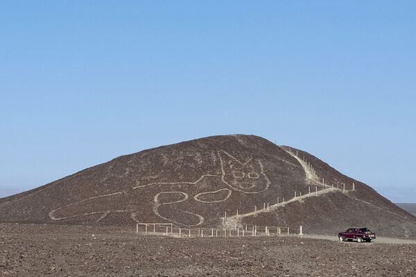 Arqueólogos do Ministério da Cultura do Peru descobriram um geoglifo em forma de gato nas misteriosas Linhas de Nazca, no Peru
 - Sputnik Brasil