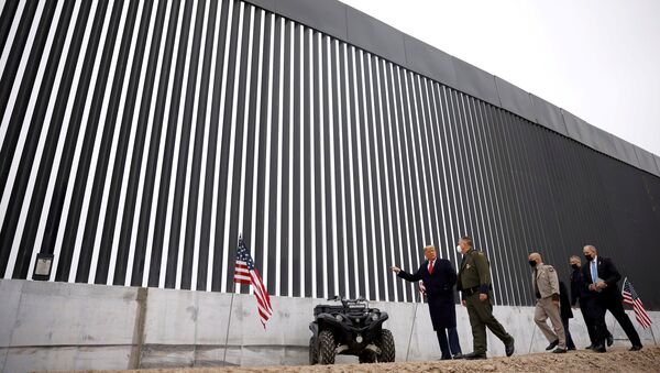Donald Trump visita o muro que separa um trecho da divisa dos Estados Unidos com o México, em Alamo, no Texas - Sputnik Brasil