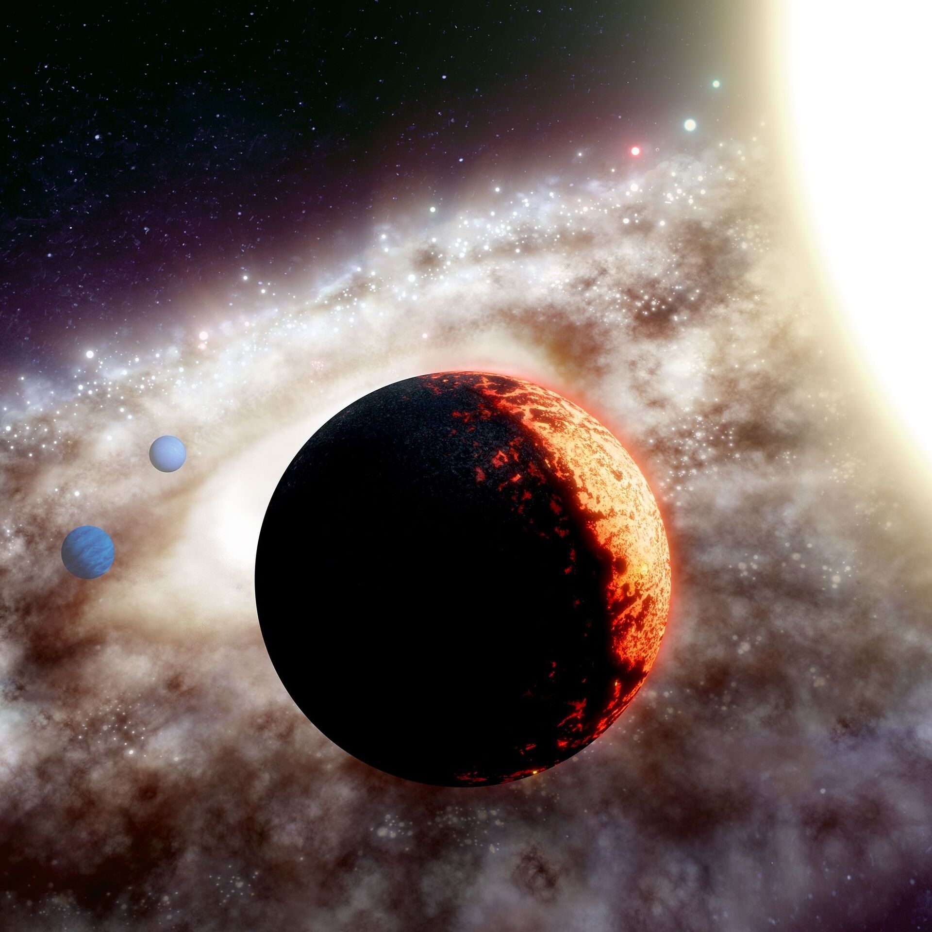 Representação artística do que seria o sistema planetário TOI-561 Representação artística do que seria o sistema planetário TOI-561