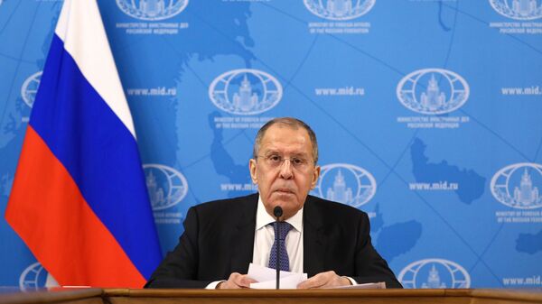 Sergei Lavrov, ministro das Relações Exteriores da Rússia, em grande coletiva de imprensa sobre os resultados de 2020 - Sputnik Brasil