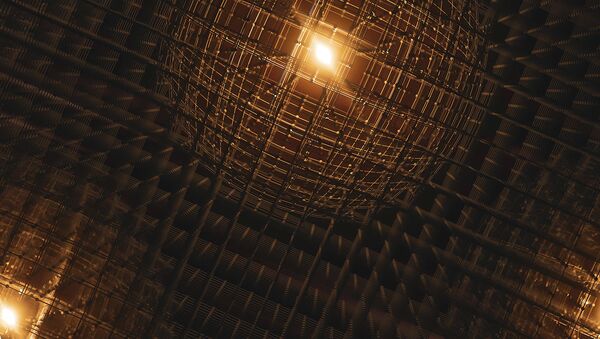 Representação artística da distorção produzida em uma rede cristalina ao passo de um elétron - Sputnik Brasil