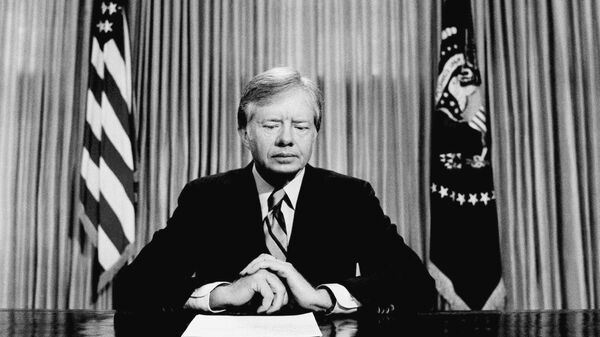 Presidente dos EUA, Jimmy Carter, anuncia em rede nacional o fracasso da operação Garra de Águia, em Washington, EUA, 25 de abril de 1980 - Sputnik Brasil