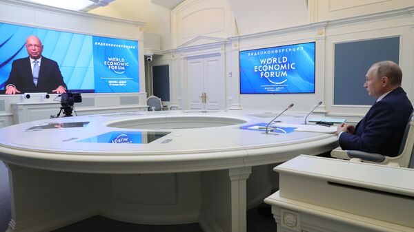 Presidente da Rússia, Vladimir Putin, durante videoconferência do Fórum Econômico Mundial de Davos - Sputnik Brasil