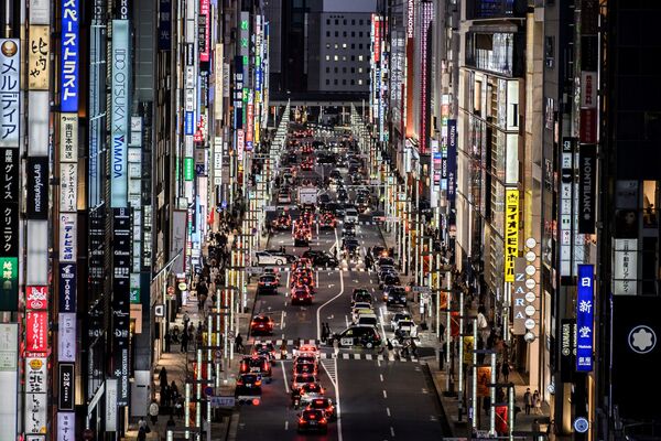 Vista geral da área de Ginza em Tóquio, Japão, 7 de fevereiro de 2021 - Sputnik Brasil