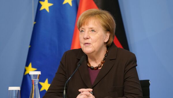 Chanceler alemã, Angela Merkel, durante conferência de imprensa em Berlim, Alemanha, 24 de fevereiro de 2021  - Sputnik Brasil