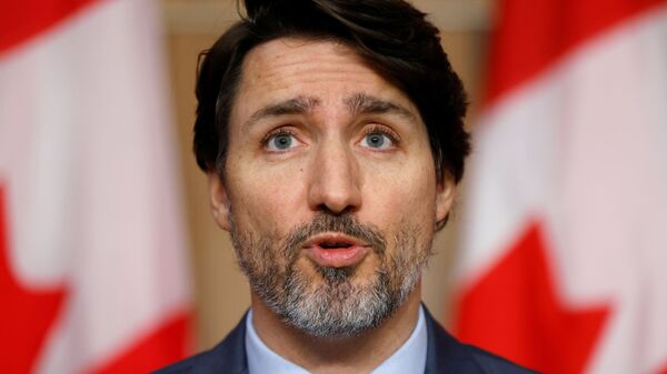 O primeiro-ministro do Canadá, Justin Trudeau, durante coletiva de imprensa em Ottawa, no dia 21 de março de 2021 - Sputnik Brasil