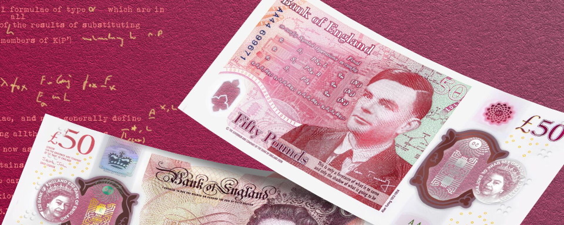 A nota cédula de 50 libras esterlinas traz a imagem de Alan Turing, que é considerado o pai da computação e ajudou a derrotar a Alemanha nazista na Segunda Guerra - Sputnik Brasil, 1920, 25.03.2021