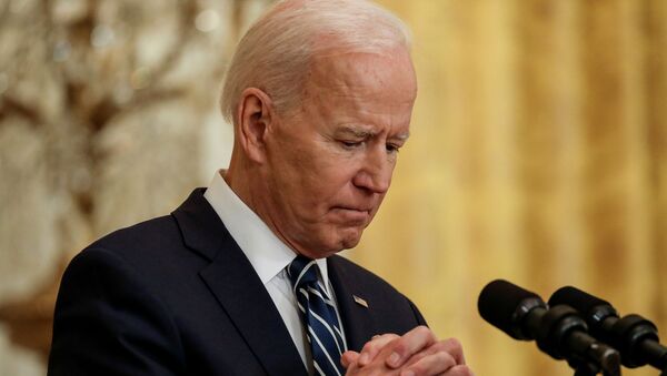 Presidente dos EUA, Joe Biden, concede a primeira conferência de imprensa de seu mandato na Casa Branca, Washington, EUA, 25 de março de 2021   - Sputnik Brasil