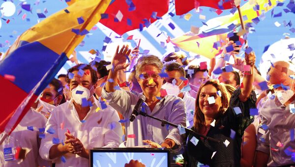 Candidato Guilherme Lasso celebra vitória presidencial em Guayaquil, Equador, 11 de abril de 2021 - Sputnik Brasil