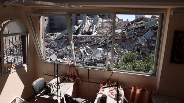 Interior do prédio que abrigava mídias internacionais destruído após bombardeio isralense, 15 de maio de 2021 - Sputnik Brasil