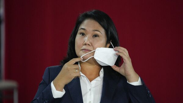 A candidata presidencial Keiko Fujimori durante entrevista coletiva em Lima, Peru - Sputnik Brasil