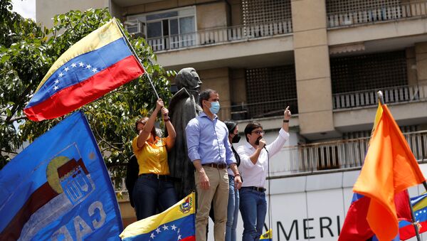 Líder da oposição venezuelana Juan Guaidó durante celebrações da independência da Venezuela, Caracas, 5 de julho de 2021 - Sputnik Brasil