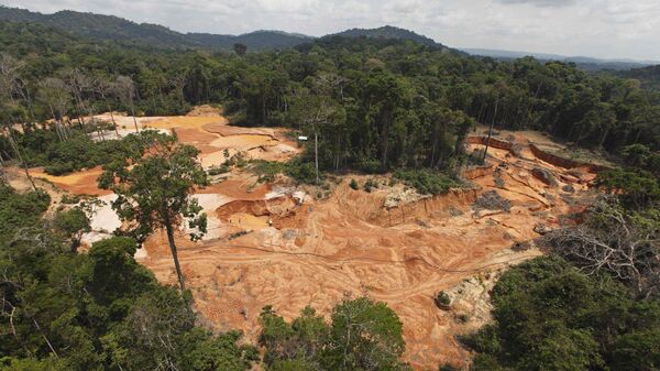 Mina de ouro ilegal é vista em uma floresta do parque nacional perto de Novo Progresso, no estado do Pará, no norte do Brasil. A não preservação do meio ambiente por parte do governo brasileiro é um dos maiores entraves para ratificação do acordo Mercosul-UE (foto de arquivo) - Sputnik Brasil