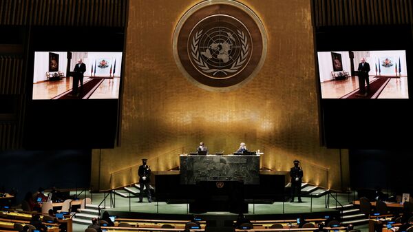 Presidente búlgaro Rumen Radev fala na 76ª Assembleia Geral da ONU, na sede da organização em Nova York, EUA, 21 de setembro de 2021 - Sputnik Brasil