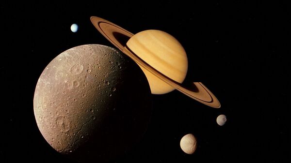 Снимки Диона и Сатурна, снятые зондом Вояджер-1 - Sputnik Brasil