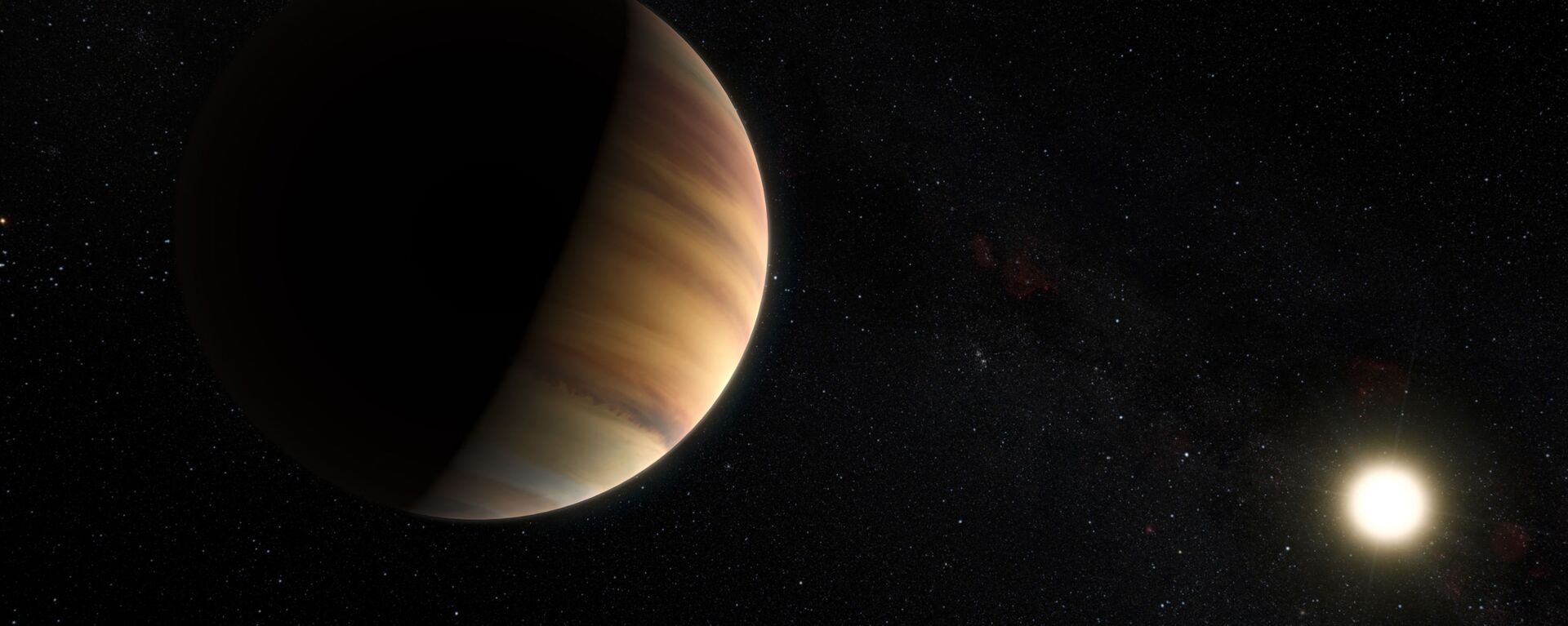Exoplaneta 51 Pegasi b na representação de um artista. Foi o primeiro exoplaneta a ser encontrado orbitando em torno de uma estrela normal, em 1995. Depois de 20 anos, esse objeto também foi o primeiro exoplaneta detectado diretamente por espectroscopia em luz visível - Sputnik Brasil, 1920, 12.04.2022