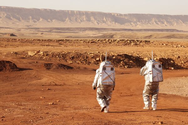 Astronautas contemplam paisagem do deserto de Negev, em Israel, que deverá ter condições semelhantes às do Planeta Vermelho, em 10 de outubro de 2021. - Sputnik Brasil