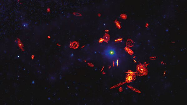 Galáxias observadas pelo telescópio ALMA sobrepostas à imagem do gás quente no aglomerado de Virgem a 65 milhões de anos-luz da Terra - Sputnik Brasil