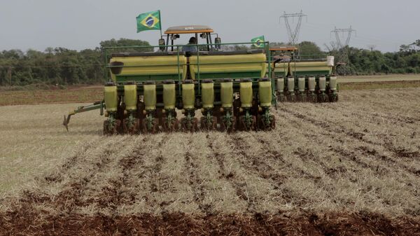 Plantadeiras e agricultores durante plantio de soja em propriedade rural no Paraná - Sputnik Brasil