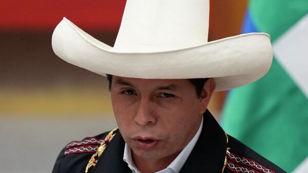 O presidente do Peru, Pedro Castillo, durante uma cerimônia em La Paz, na Bolívia, em 30 de outubro de 2021 (foto de arquivo) - Sputnik Brasil