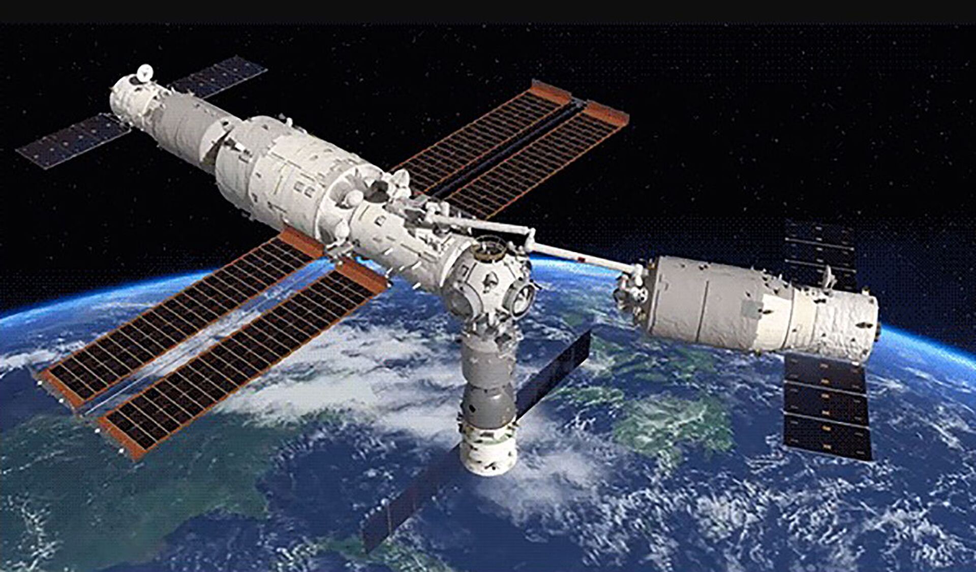 Acoplamento da espaçonave Shenzhou-13 e do veículo de carga Tianzhou-2 usando um braço robótico - Sputnik Brasil, 1920, 04.06.2022