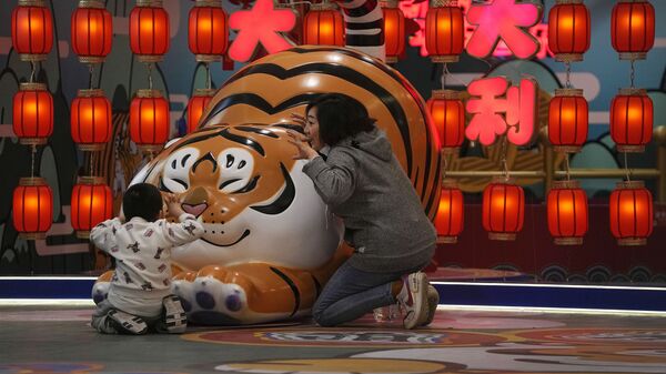 Mulher e criança brincam perto da estátua de um tigre em um centro comercial em Pequim, China
Mulher e criança brincam perto da estátua de um tigre em um centro comercial em Pequim, China
- Sputnik Brasil