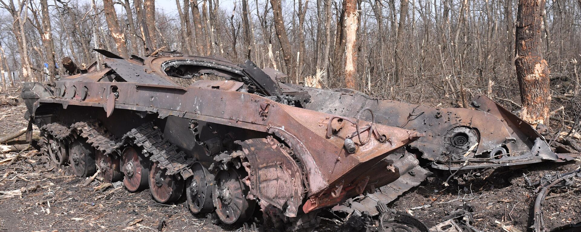 Blindado de transporte de pessoal destruído em Stepnoe, que passou a ser controlada pela República Popular de Donetsk, foto publicada em 20 de março de 2022 - Sputnik Brasil, 1920, 20.03.2022