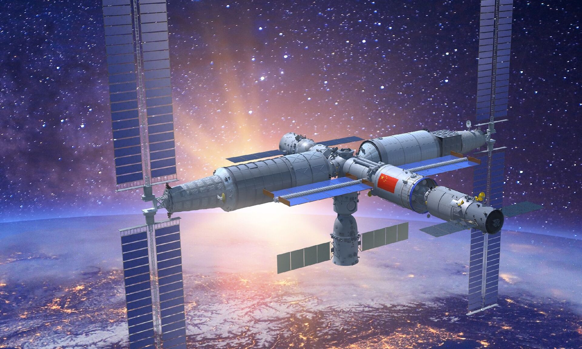 Representação em 3D da estação espacial Tiangong com todos os módulos instalados - Sputnik Brasil, 1920, 18.04.2022